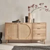 Anrichte mit Holzdekor und abgerundetem Rattan-Geflecht 150 cm