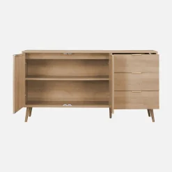 Anrichte mit Holzdekor und abgerundetem Rattan-Geflecht 150 cm