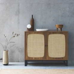 Anrichte mit Rattan-Geflecht und Holzdekor 2 Türen 100 cm