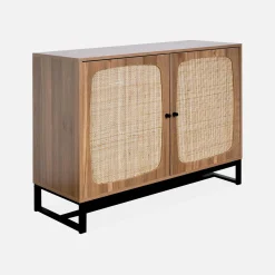 Anrichte mit Rattan-Geflecht und Holzdekor 2 Türen 100 cm