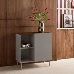 Anrichte, Sideboard aus Metall mit Holzdekor, 1 Tür B 80 cm