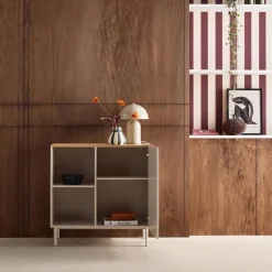 Anrichte, Sideboard aus Metall mit Holzdekor, 1 Tür B 80 cm