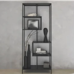 Asymmetrisches Bücherregal aus schwarzem Metall mit 6 Ebenen