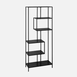 Asymmetrisches Bücherregal aus schwarzem Metall mit 6 Ebenen