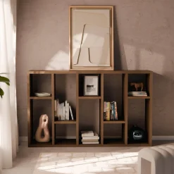 Asymmetrisches Bücherregal im Holzlook 5 Ebenen 10 Stauräume