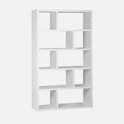 Asymmetrisches Bücherregal im Holzlook 5 Ebenen 10 Stauräume