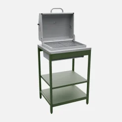 Außenküche aus Edelstahl mit Holzkohlegrill, Spüle und Regal, 3 Elemente