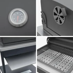 Außenküche aus Edelstahl mit Holzkohlegrill, Spüle und Regal, 3 Elemente