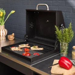 Außenküche aus Edelstahl mit Holzkohlegrill, Spüle und Regal, 3 Elemente
