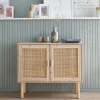 Aufbewahrungsschrank mit Rattan-Geflecht und Holzdekor 2 Türen 80 cm