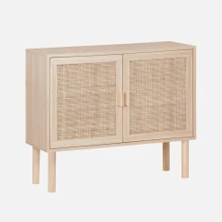 Aufbewahrungsschrank mit Rattan-Geflecht und Holzdekor 2 Türen 80 cm