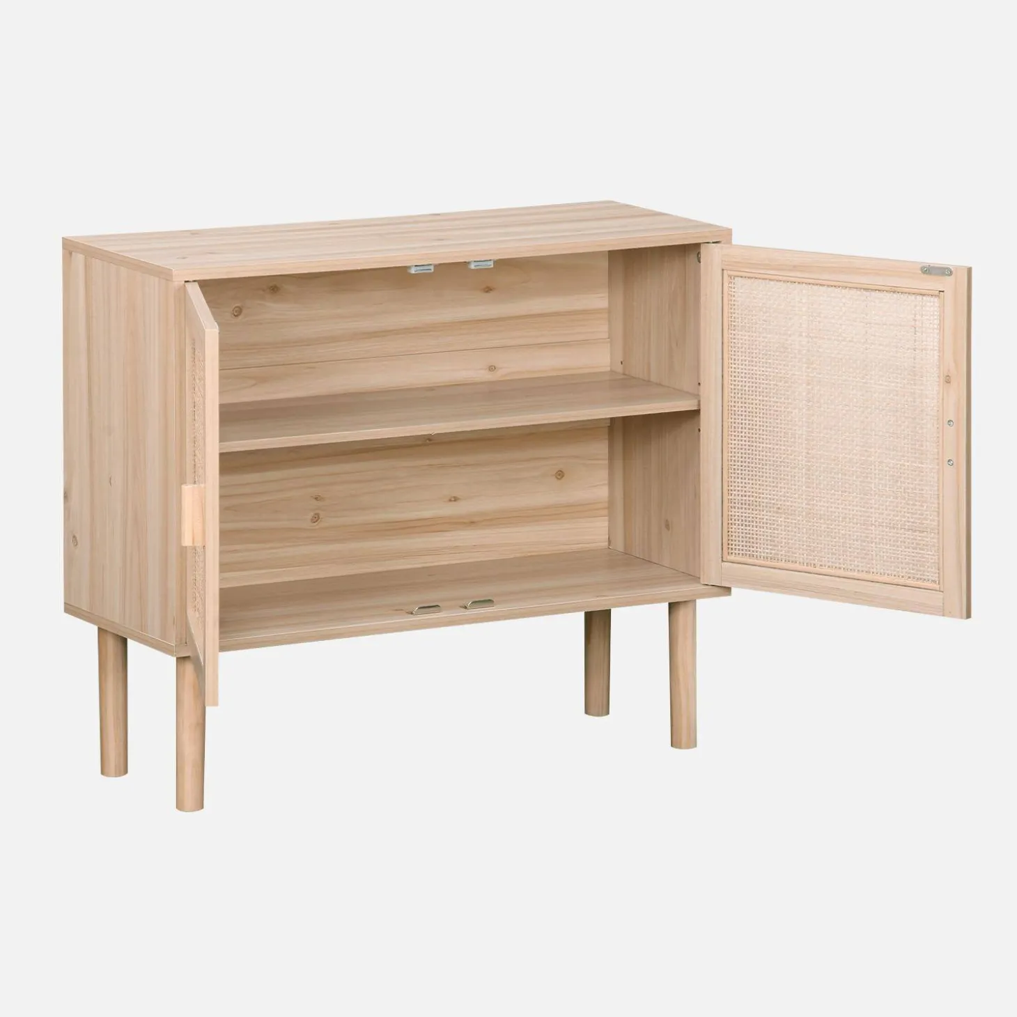 Aufbewahrungsschrank mit Rattan-Geflecht und Holzdekor 2 Türen 80 cm