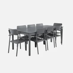 Ausziehbarer Aluminium-Gartentisch mit 8 Textilene-Stühlen