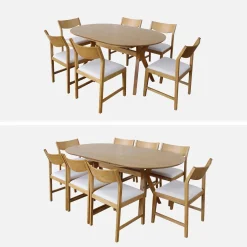 Ausziehbarer Esstisch, oval, 160-200 cm 6-8 Personen MDF und Eichenfurnier