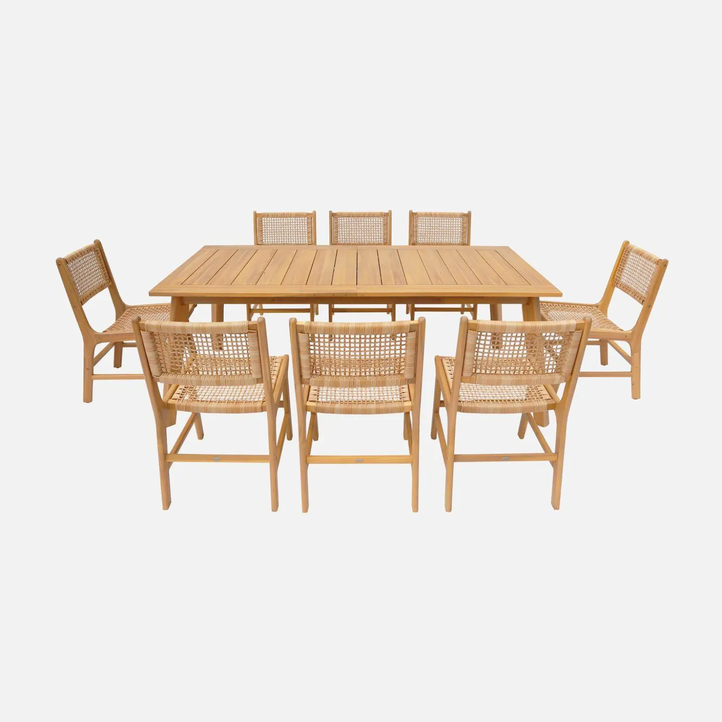 Ausziehbarer Gartentisch Akazienholz + 8 Stühle