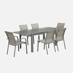 Ausziehbarer Gartentisch aus Aluminium, 6 Plätze