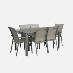 Ausziehbarer Gartentisch aus Aluminium, 4 Stühle, 2 Sessel