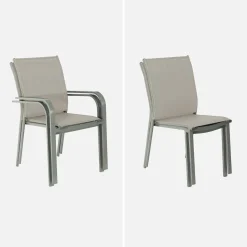 Ausziehbarer Gartentisch aus Aluminium, 4 Stühle, 2 Sessel