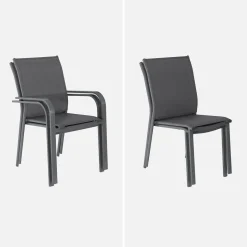 Ausziehbarer Gartentisch aus Aluminium, 4 Stühle, 2 Sessel