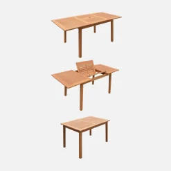 Ausziehbarer Gartentisch aus Holz , 6 Stühle
