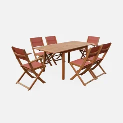 Ausziehbarer Gartentisch aus Holz , 6 Stühle