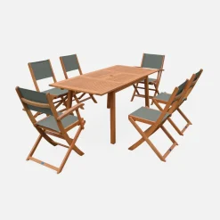 Ausziehbarer Gartentisch aus Holz , 6 Stühle