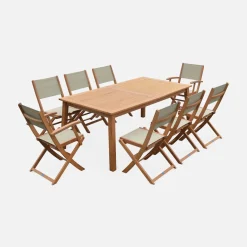 Ausziehbarer Gartentisch aus Holz, 8 Stühle