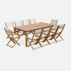 Ausziehbarer Gartentisch aus Holz, 10 Stühle