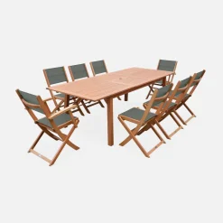 Ausziehbarer Gartentisch aus Holz, 8 Stühle