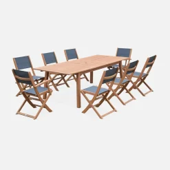 Ausziehbarer Gartentisch aus Holz, 8 Stühle