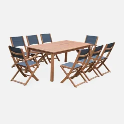 Ausziehbarer Gartentisch aus Holz, 8 Stühle