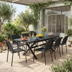 Ausziehbarer Gartentisch 160/240 cm aus Aluminium + 8 Sessel