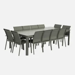Ausziehbarer Gartentisch 199/258,5cm + 12 Sitzmöbel aus Aluminium