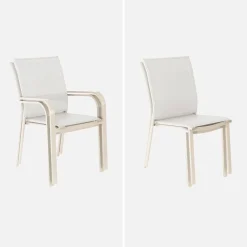 Ausziehbarer Gartentisch, 6 Stühle, 2 Sessel aus Aluminium und Textilene