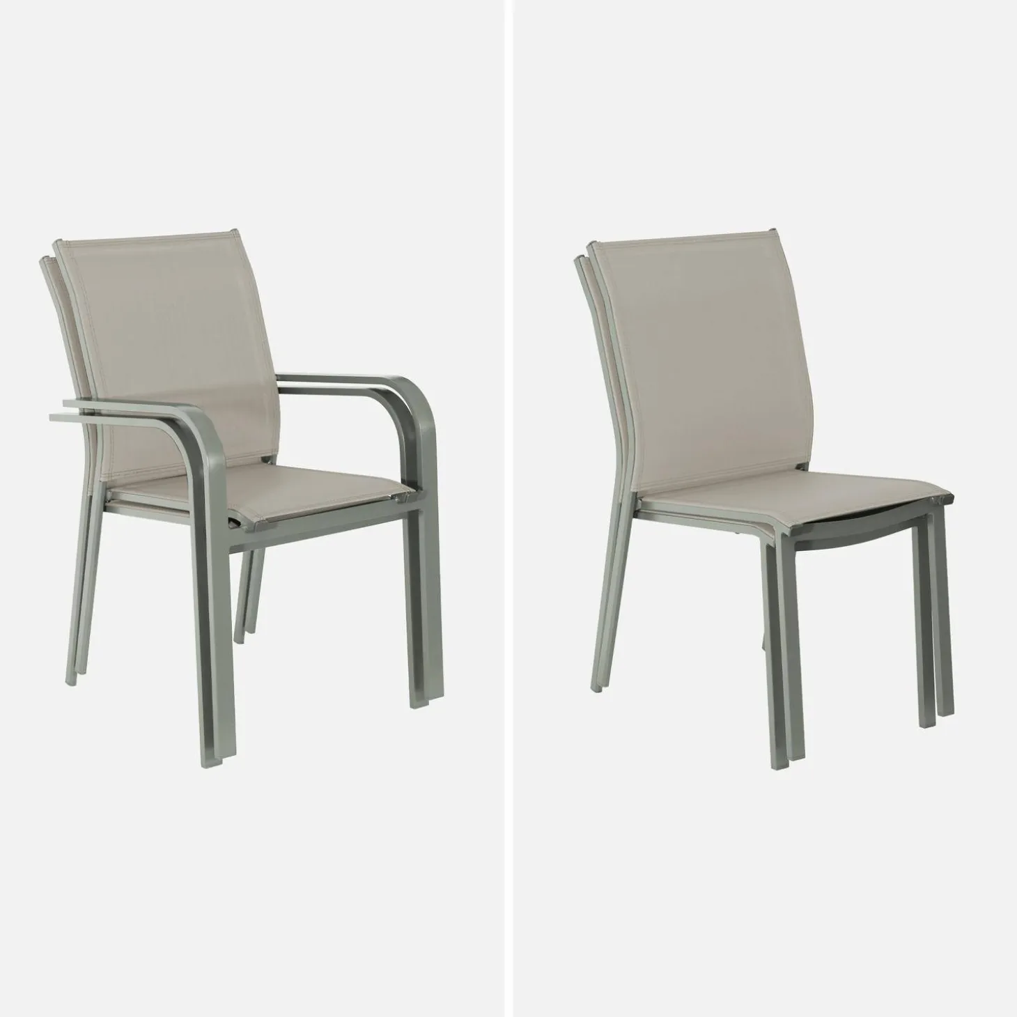 Ausziehbarer Gartentisch, 8 Stühle, 2 Sessel aus Aluminium und Textilene