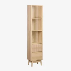 Badzimmerschrank schmal, Holzoptik, 3 Regale 2 Schubladen