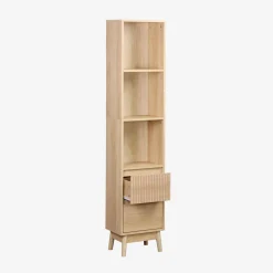 Badzimmerschrank schmal, Holzoptik, 3 Regale 2 Schubladen