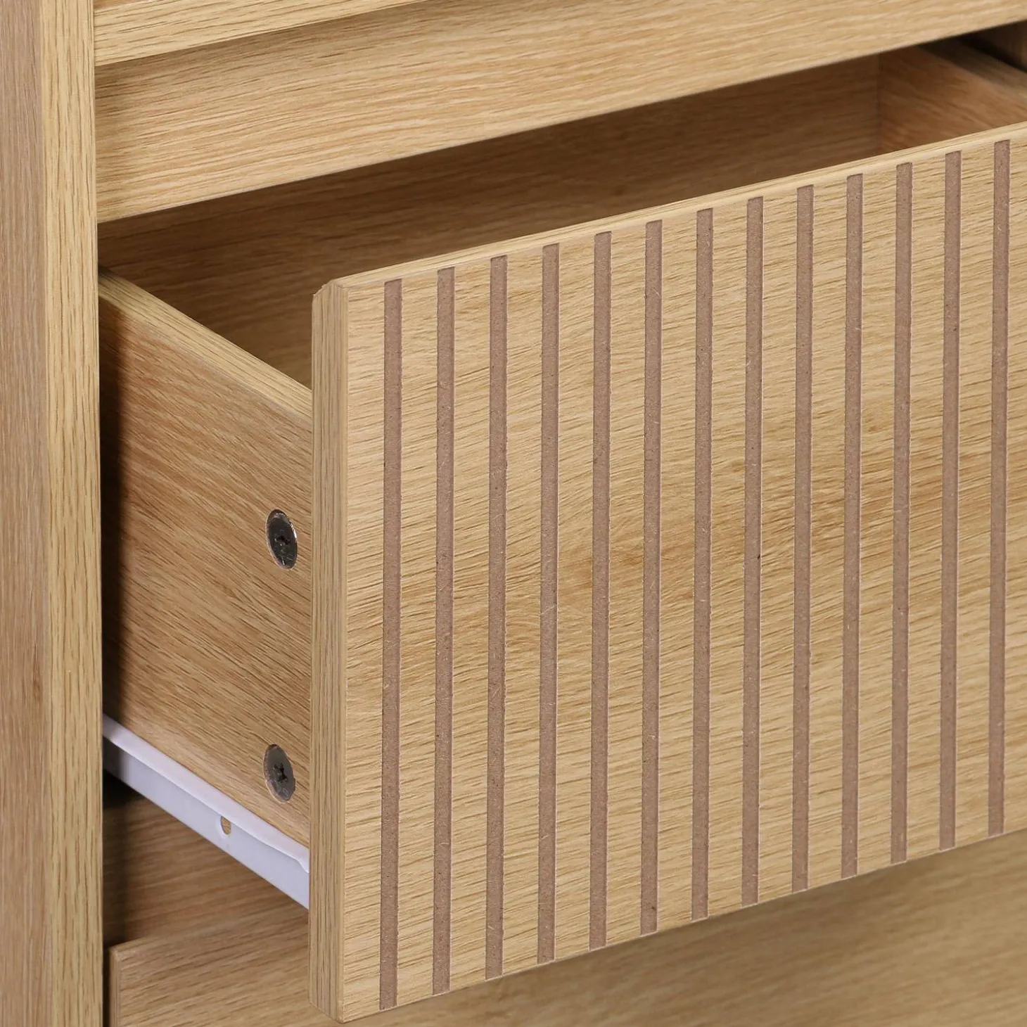 Badzimmerschrank schmal, Holzoptik, 3 Regale 2 Schubladen
