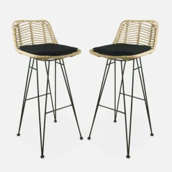 2 Barhocker aus Rattan und Metall
