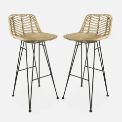 2 Barhocker aus Rattan und Metall