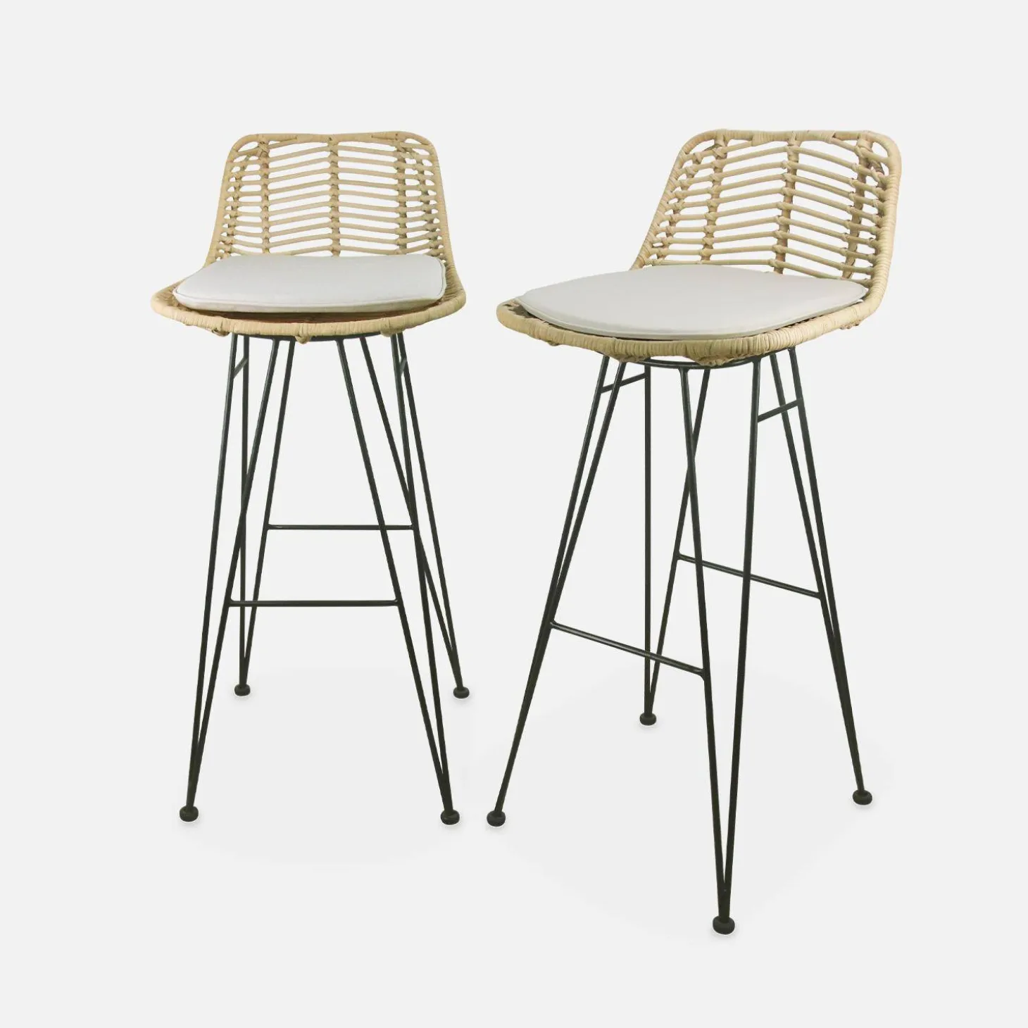 2 Barhocker aus Rattan und Metall