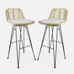 2 Barhocker aus Rattan und Metall