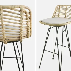2 Barhocker aus Rattan und Metall