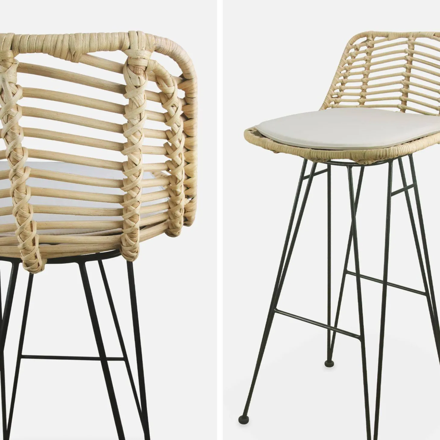 2 Barhocker aus Rattan und Metall