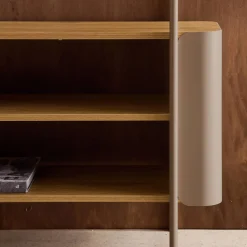 Bücherregal aus gebogenem Metall mit Holzdekor, 6 Ebenen