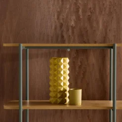 Bücherregal aus gebogenem Metall mit Holzdekor, 6 Ebenen