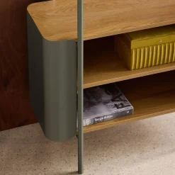 Bücherregal aus gebogenem Metall mit Holzdekor, 6 Ebenen