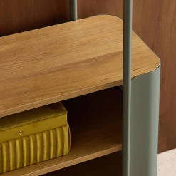 Bücherregal aus gebogenem Metall mit Holzdekor, 6 Ebenen