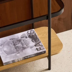 Bücherregal aus Glas, Holzdekor und Stahl, 3 Ebenen