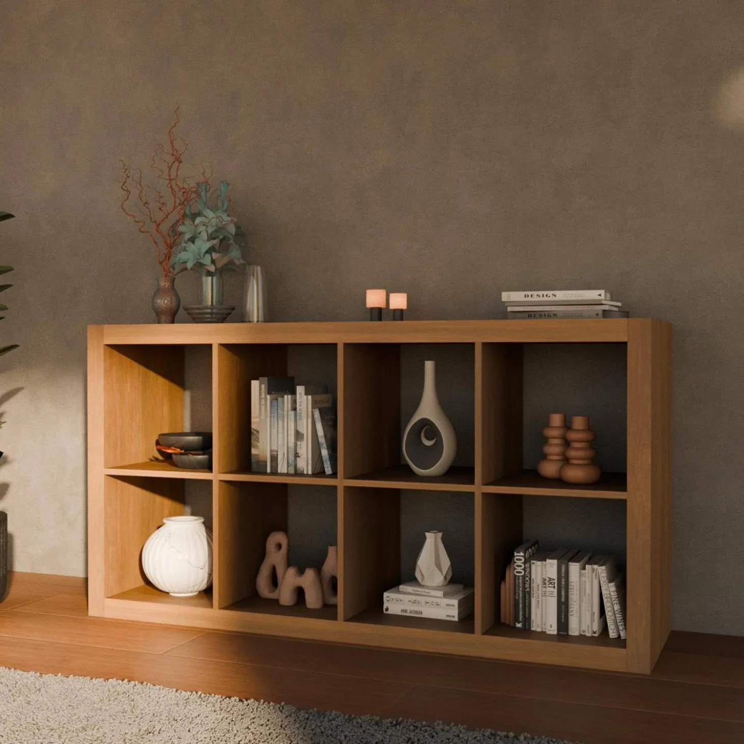Bücherregal Holzoptik 4 Ebenen 8 Stauräume